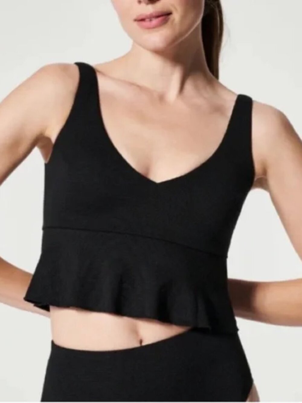 NWT SPANX Pique Longline Flounce Swim Bikini Top